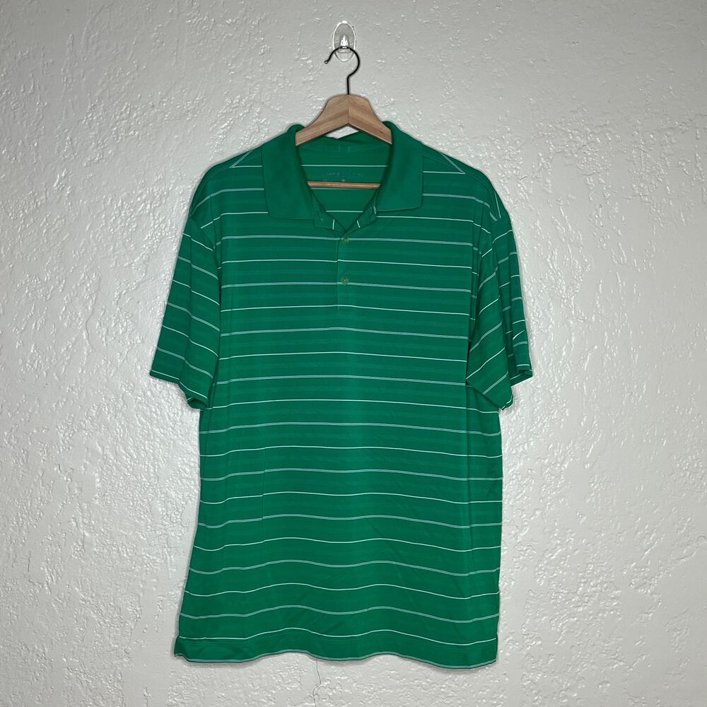 Nike Men's Green Striped Dri-Fit Polo Golf Shirt Short Sleeve Size Large